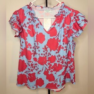 Floral Red and Blue Women's blouse